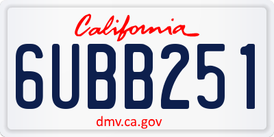 CA license plate 6UBB251