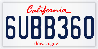 CA license plate 6UBB360