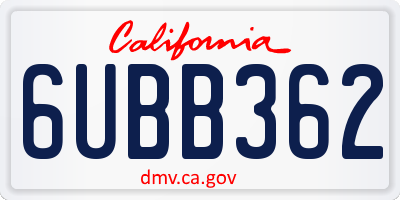 CA license plate 6UBB362
