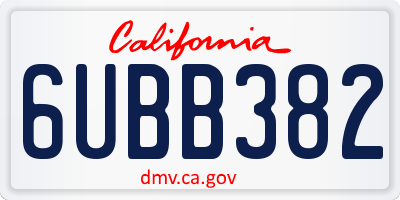 CA license plate 6UBB382
