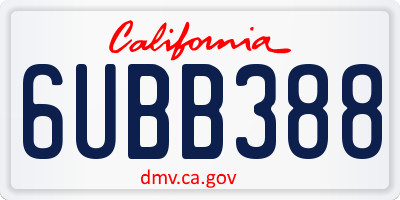 CA license plate 6UBB388