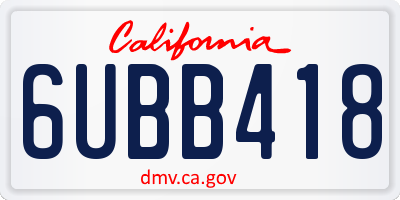 CA license plate 6UBB418