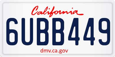 CA license plate 6UBB449