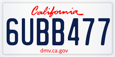 CA license plate 6UBB477
