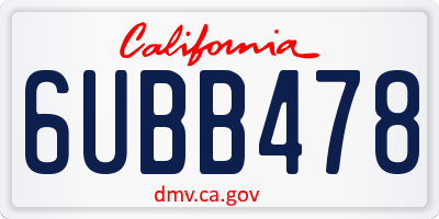 CA license plate 6UBB478