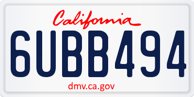 CA license plate 6UBB494
