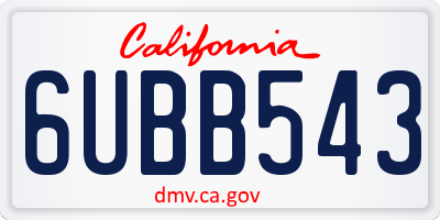 CA license plate 6UBB543