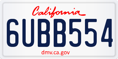 CA license plate 6UBB554