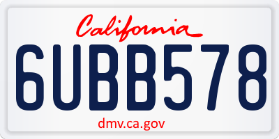 CA license plate 6UBB578