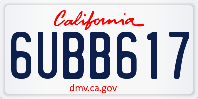 CA license plate 6UBB617