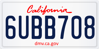 CA license plate 6UBB708