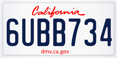 CA license plate 6UBB734