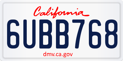 CA license plate 6UBB768