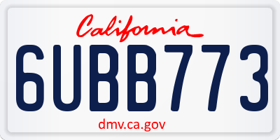 CA license plate 6UBB773