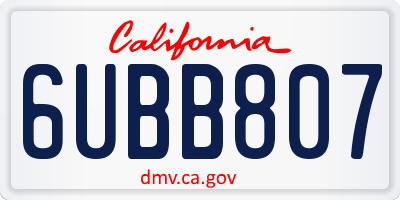 CA license plate 6UBB807