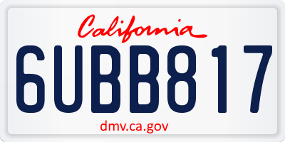 CA license plate 6UBB817