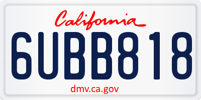 CA license plate 6UBB818