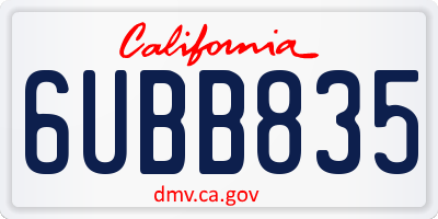 CA license plate 6UBB835