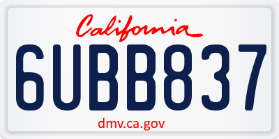 CA license plate 6UBB837