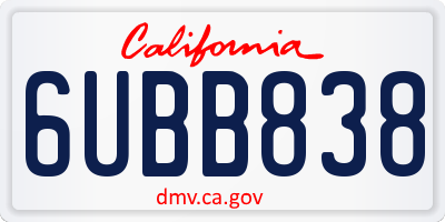 CA license plate 6UBB838
