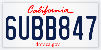 CA license plate 6UBB847