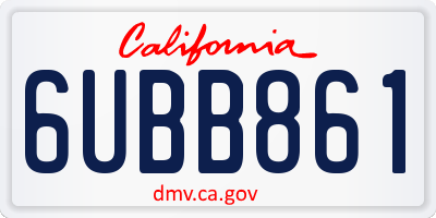 CA license plate 6UBB861