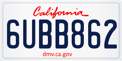CA license plate 6UBB862