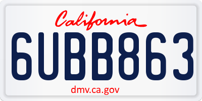 CA license plate 6UBB863