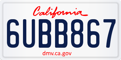 CA license plate 6UBB867