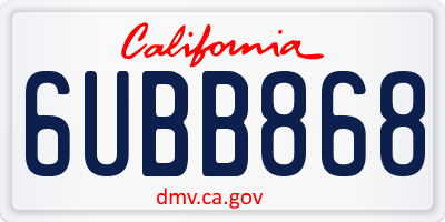 CA license plate 6UBB868