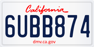 CA license plate 6UBB874