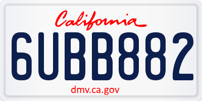 CA license plate 6UBB882