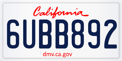 CA license plate 6UBB892
