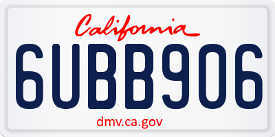 CA license plate 6UBB906