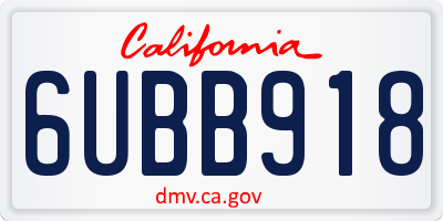 CA license plate 6UBB918