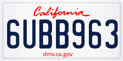 CA license plate 6UBB963