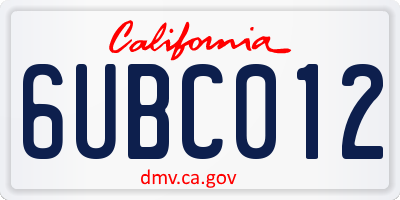 CA license plate 6UBC012