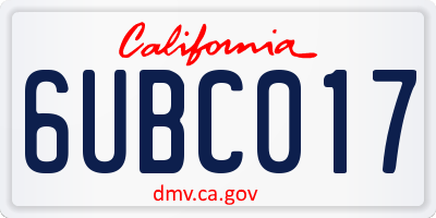 CA license plate 6UBC017