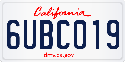 CA license plate 6UBC019