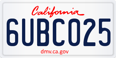 CA license plate 6UBC025