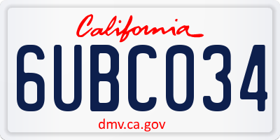 CA license plate 6UBC034