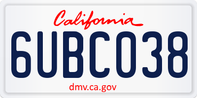 CA license plate 6UBC038