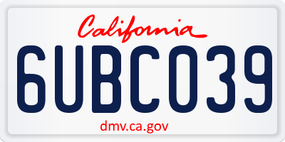 CA license plate 6UBC039