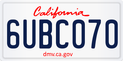 CA license plate 6UBC070
