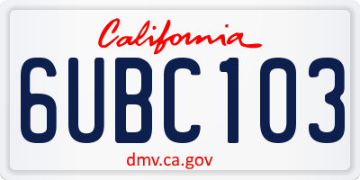 CA license plate 6UBC103