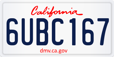CA license plate 6UBC167