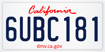 CA license plate 6UBC181