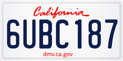 CA license plate 6UBC187