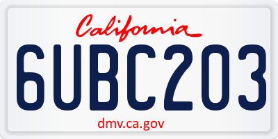 CA license plate 6UBC203