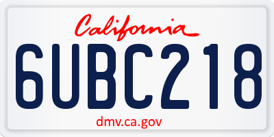 CA license plate 6UBC218